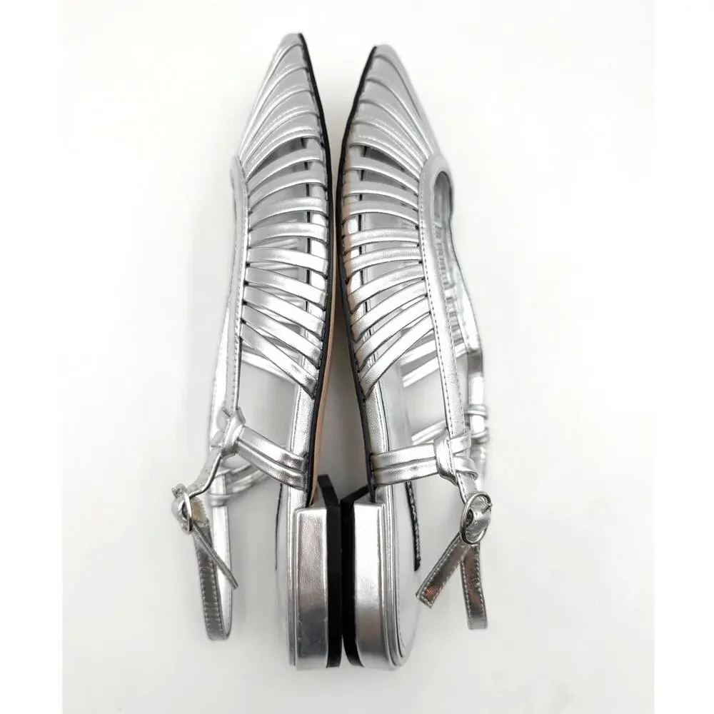 Nine West Duria Slingback Flats Pointed Toe Women's Silver Size US8M EU38.5